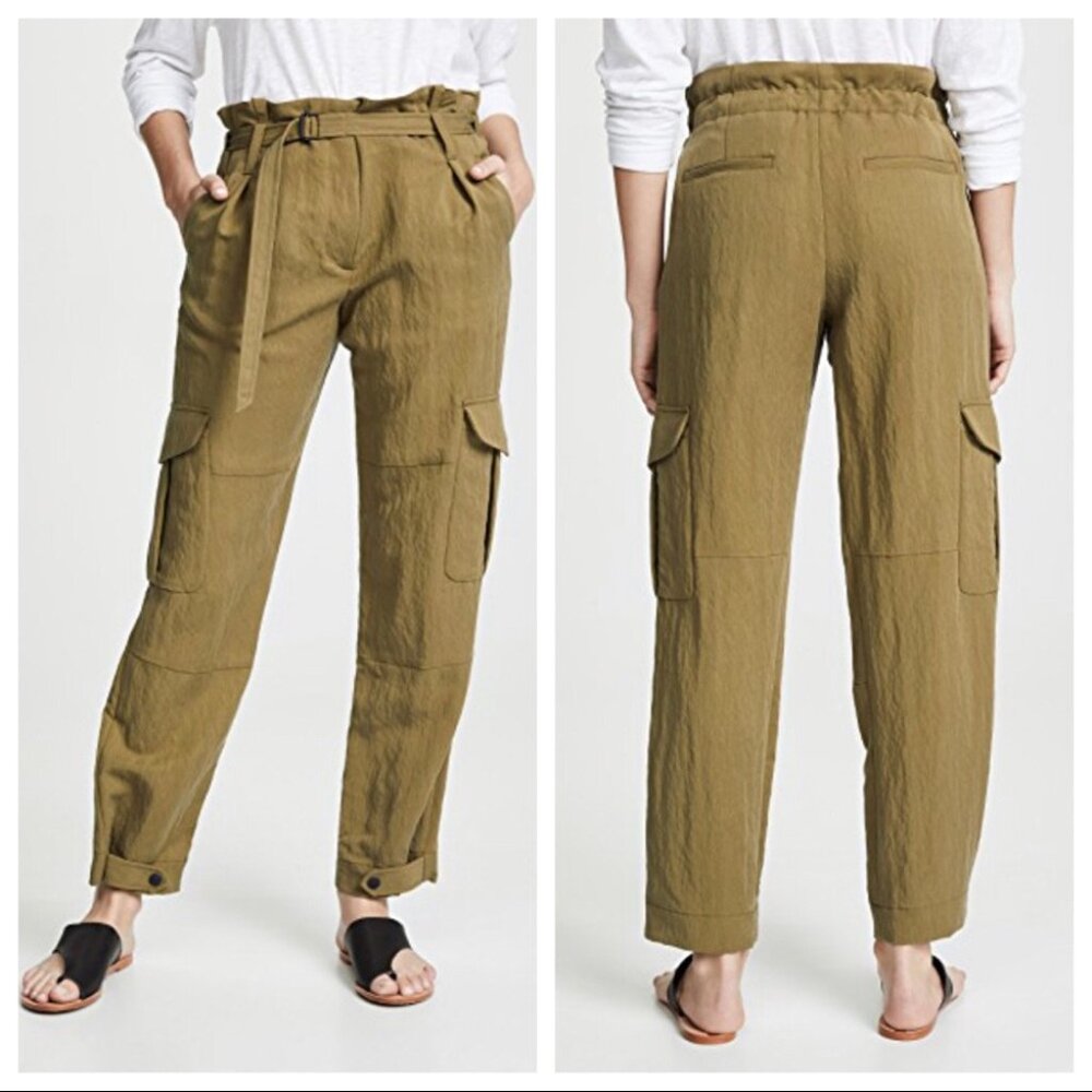Women's Rag & Bone Tilda Belted Straight-Leg Cargo Pants Olive Green Sz 6